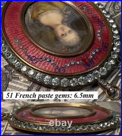 Antique French Paste Gem Guilloche Enamel Locket Oyster Frame Portrait Miniature