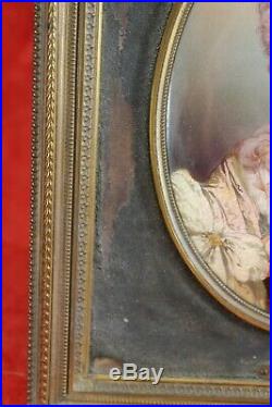 Antique French T LEROY Oval Enamel Portrait MME DE MONTESSON in 9 Ormolu Frame