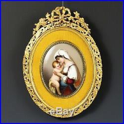 Antique French miniature painting Enamel on Porcelain gilded Bronze Frame