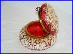 Antique Gorgeouse Hand Painted Enamel Moser Cranberry Art Glass Trinket Box