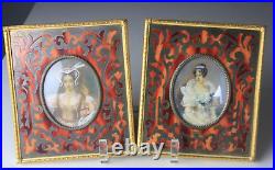 Antique Guilloche Miniature Victorian Art Painting Ornate Brass Enamel Frame