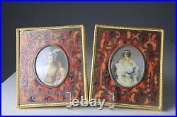 Antique Guilloche Miniature Victorian Art Painting Ornate Brass Enamel Frame