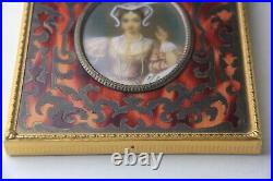 Antique Guilloche Miniature Victorian Art Painting Ornate Brass Enamel Frame