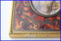 Antique Guilloche Miniature Victorian Art Painting Ornate Brass Enamel Frame