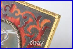 Antique Guilloche Miniature Victorian Art Painting Ornate Brass Enamel Frame