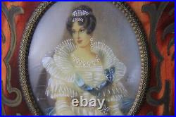 Antique Guilloche Miniature Victorian Art Painting Ornate Brass Enamel Frame