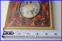 Antique Guilloche Miniature Victorian Art Painting Ornate Brass Enamel Frame