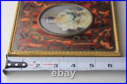 Antique Guilloche Miniature Victorian Art Painting Ornate Brass Enamel Frame