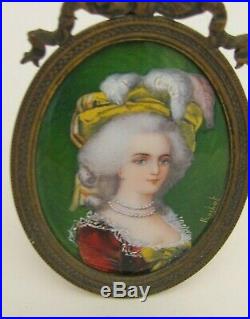 Antique Hand Painted Marie Antoinette French Enamel Portrait Signed 1900