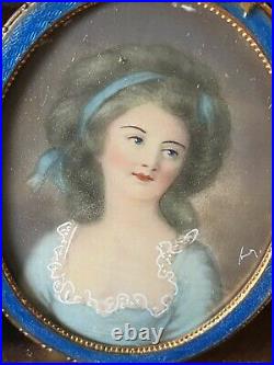 Antique Hand Painted Portrait. Oval Enameled Dore Frame + Case. Price Reduced/NR