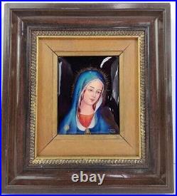 Antique Handpainted Signed Limoges France Enamel Virgin Mary Portrait