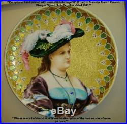 Antique Huge Porcelain Hand Painted Enamel Lady Portrait Painting Charger Tray