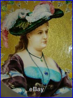 Antique Huge Porcelain Hand Painted Enamel Lady Portrait Painting Charger Tray