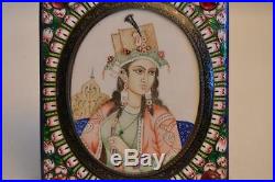 Antique India 19th Century Silver and Enamel Portrait in Frame
