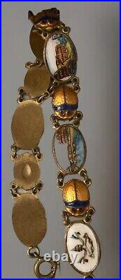 Antique Italian Guilloché Scrab Enamel Beetle Bracelet Egyptian Revival Painted