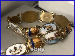 Antique Italian Guilloché Scrab Enamel Beetle Bracelet Egyptian Revival Painted