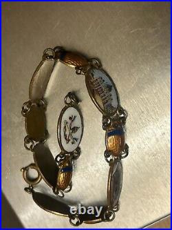 Antique Italian Guilloché Scrab Enamel Beetle Bracelet Egyptian Revival Painted