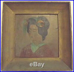 Antique Japanese Portrait Enamel on copper Framed Painting Relief over 100 years