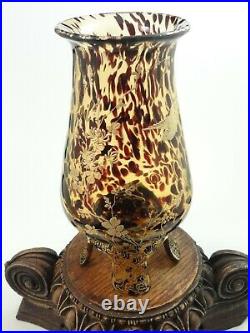 Antique Josephinenhütte F. Phol Tortoiseshell Hand Painted Enamel Art Glass Vase