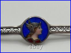 Antique Jugendstil Meyle & Mayer Sterling Silver Enamel Minerva Portrait Brooch