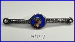 Antique Jugendstil Meyle & Mayer Sterling Silver Enamel Minerva Portrait Brooch