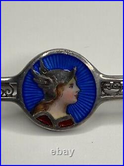 Antique Jugendstil Meyle & Mayer Sterling Silver Enamel Minerva Portrait Brooch