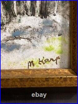 Antique MAX KARP 1960s Framed ENAMEL ON COPPER Painting