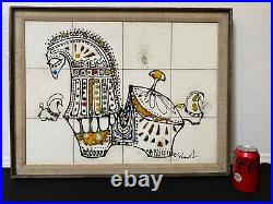 Antique Mid Century Modern Abstract Surrealist Horse Mosaic Painting, Signed