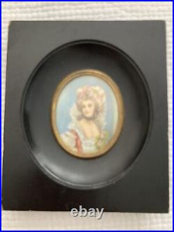 Antique Miniature PORTRAIT Painting FRENCH ENAMEL Lady Marquise de Brimcourt