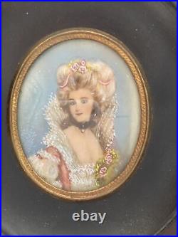 Antique Miniature PORTRAIT Painting FRENCH ENAMEL Lady Marquise de Brimcourt