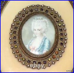 Antique Miniature Portrait Of A Lady With Mirror On Other Side Enamelled Ormolu