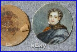 Antique Miniature Portraits PAIR 1800s Hand Ptd Framed French School signed