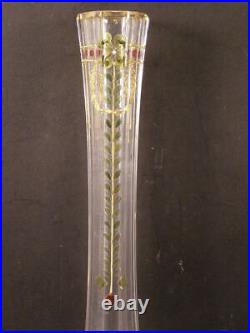 Antique NASH Art Deco H-PAINTED Stained Enamel Cut Glass Flower Bud Spill Vase