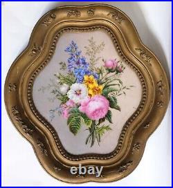 Antique Original Painting Old 19th century Enamel Signed, Still Life Flowers