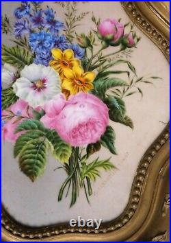 Antique Original Painting Old 19th century Enamel Signed, Still Life Flowers