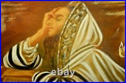 Antique Original Vintage Judaica Young Man Study Portrait Miniature Oil Painting