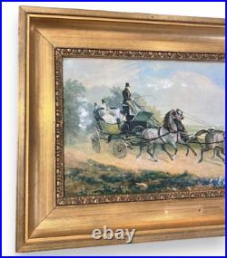 Antique Painting Horse Carriage Enamel Copper D'après Horace Vernet Rare Old 20c