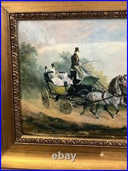 Antique Painting Horse Carriage Enamel Copper D'après Horace Vernet Rare Old 20c