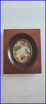 Antique Painting Miniature Romantic Scene Enamels Depending Boucher