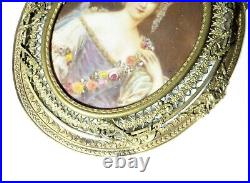 Antique Pair of French Miniature Portrait Paintings Framed & Signed