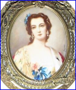 Antique Pair of French Miniature Portrait Paintings Framed & Signed