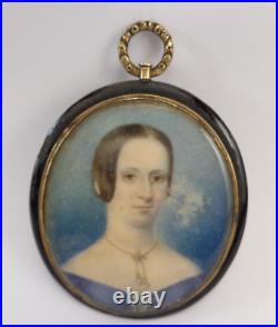 Antique Portrait Miniature Lady with hair decoration on the back