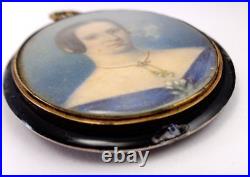 Antique Portrait Miniature Lady with hair decoration on the back