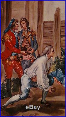 Antique R. Bayeu Enamel Painting On Coppercort Yard In 18c Nobles Play