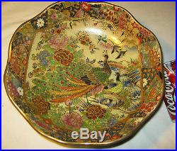 Antique Royal Satsuma Japan Enamel Porcelain Peacock Bird Art Oil Painting Bowl