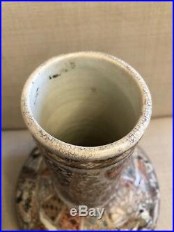 Antique Satsuma Japanese Art Pottery Enamel Vase Hand Painted Geisha