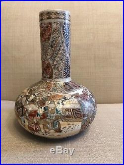 Antique Satsuma Japanese Art Pottery Enamel Vase Hand Painted Geisha