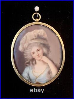 Antique Serves French Miniature Portrait Duchess D'orleans