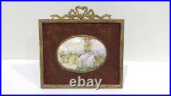 Antique Signed Miniature Painting, Enamel on Copper with Bronze Frame