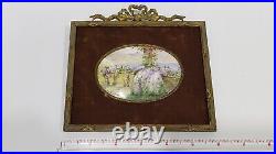 Antique Signed Miniature Painting, Enamel on Copper with Bronze Frame